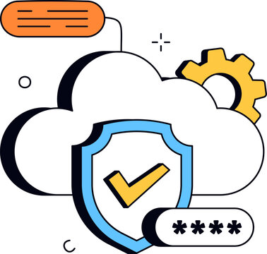 Cloud storage shield security and data management network protection technology safety vector illustration