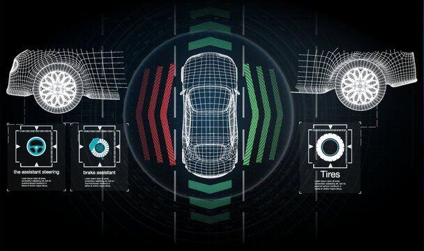 Car safety system diagram shows features like assistant slowing and brake assistant for enhanced driving support