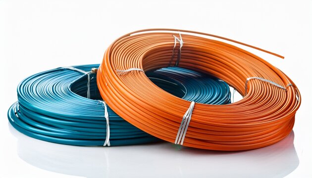 colorful cable rolls on white background