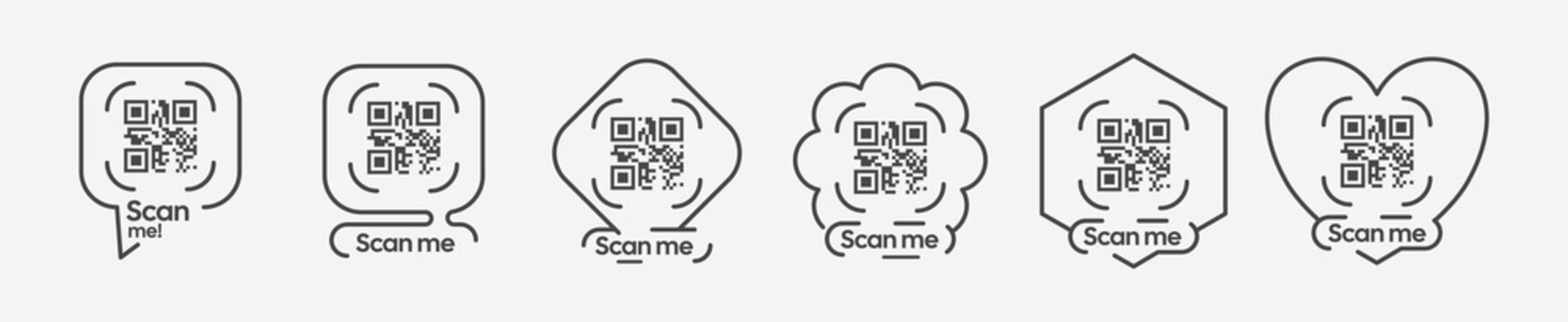 Qr code Scan me or Barcode Scan me  with frame vector icon set for mobile app, payment and discounts. 