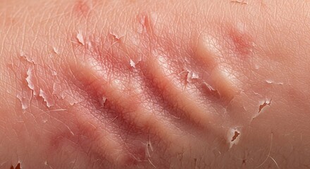 Fototapeta premium Close-up of skin with dermatographia showing raised welts and redness.
