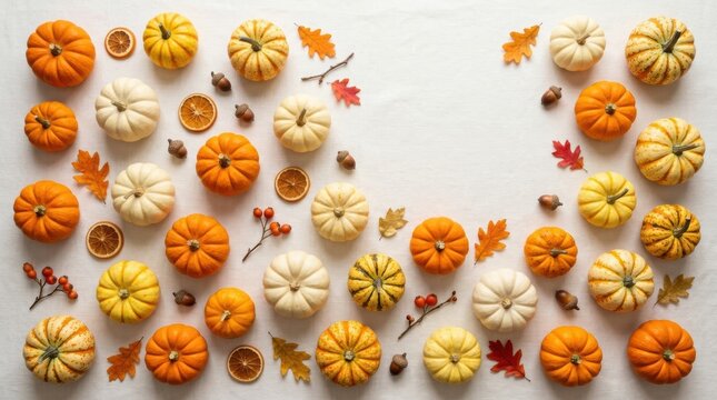 Image 6: Colorful Autumn Pumpkin and Leaf Arrangement for Fall Decor.