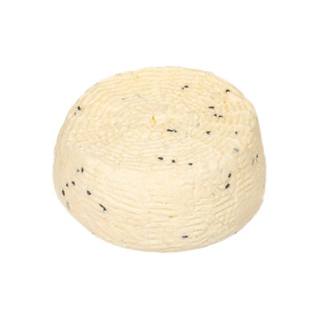 Fresh soft cheese with black cumin seeds isolated  background, showcasing natural dairy product, artisan quality and healthy nutrition.