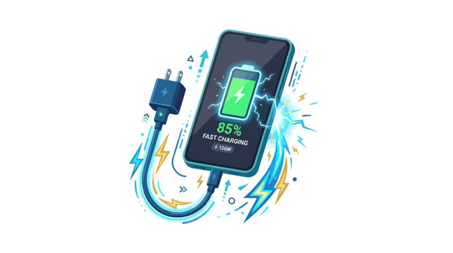 Smartphone Fast Charging Battery Icon 85% Power Level