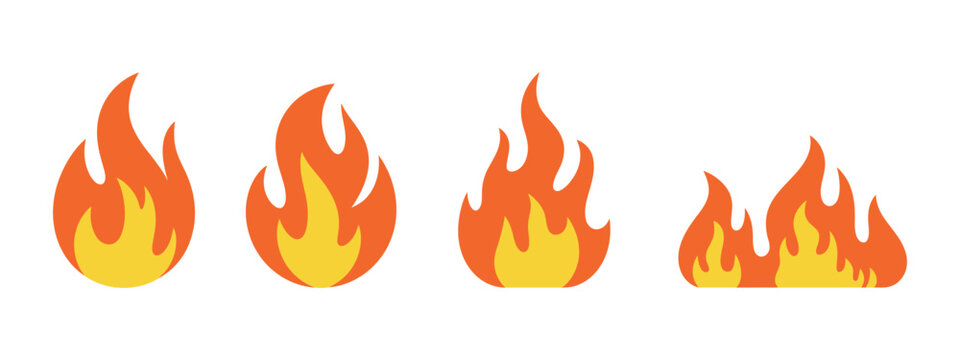 Flame fire icon logo, simple burning flame symbol, hot fireball shape, clean vector illustration for branding, safety, energy, and digital design.