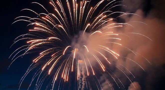 Fireworks exploding in night sky time lapse sequence of celebration