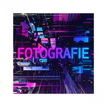 Fotografie Schriftzug verzerrt durch digitale Artefakte und verpixelte St&ouml;rungen chaotische elektronische futuristische Stimmung generative AI
