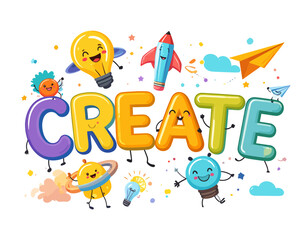 Fototapeta premium Playful mascot typography celebrating creativity with vibrant letters and whimsical characters