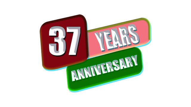 37 Years Anniversary Celebration 3D Text Animation, Colorful Milestone Badge on White Background, Business Anniversary Motion Graphic 4K.