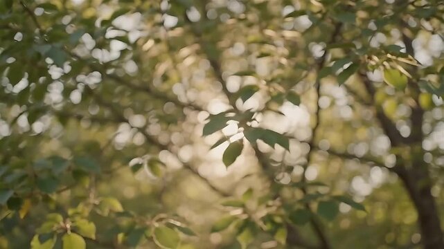 Sunlight Filtering Through Green Leaves with Gentle Wind Movement in Natural Forest Setting