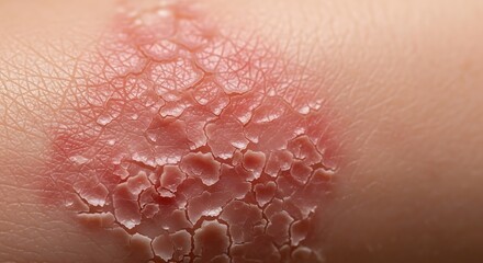 Fototapeta premium Close-up of Psoriasis Skin Condition with Red, Flaky Patches on Human Skin.