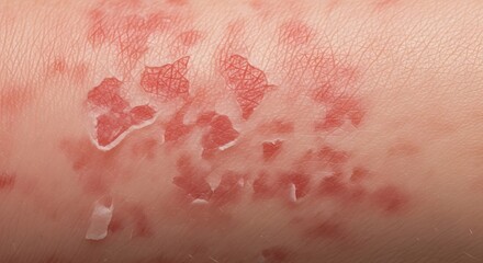Fototapeta premium Close-up of skin with severe allergic reaction and blisters.