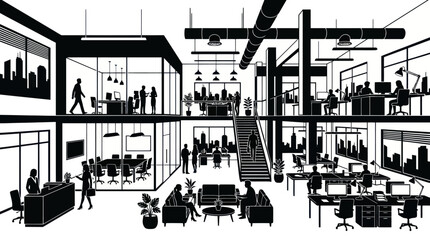 Obraz premium Modern Office Interior Silhouette Illustration