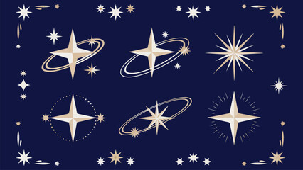 Obraz premium Magic starlight border collection featuring sparkling stars orbit line icons and elegant celestial frames
