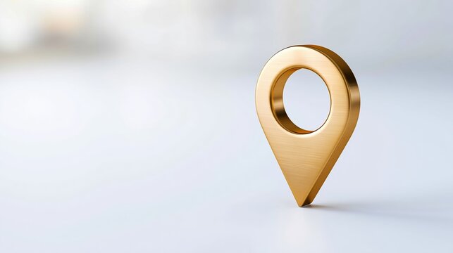 Golden map location pin icon finding destination, success, and target on a minimalist white background