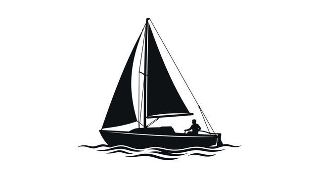 CAD tree lines Tree Sailing boat, sailboat icon, vector nautical symbol, black and white illustration vector