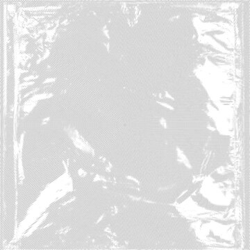 Halftone crumpled transparent png plastic film texture background with abstract light reflections and subtle white dotted foil surface for aged gritty comic pop art style overlay wrinkled metallic