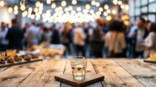 Guests networking and conversing at a social event. People gathering in a warm venue, celebrating and collaborating