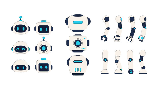Cartoon robot character creation kit with editable parts
