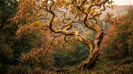 Fototapeta premium Majestic Autumn Tree in a Vibrant Forest Landscape.