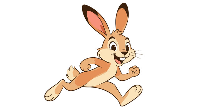 Running hare cartoon character in a cheerful jumping pose