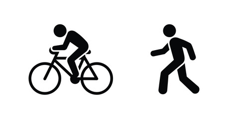 Obraz premium Cyclist and pedestrian pictograms, black silhouette style, clean vector illustration