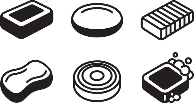 Isometric icons set of six different soap and bubble bath products Vector