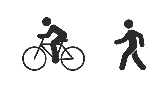 Cyclist and pedestrian pictograms, black silhouette style, clean vector illustration