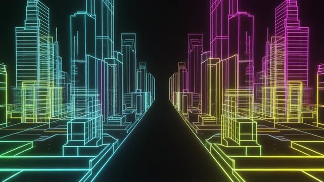 平行視点で描かれたデジタルツイン都市の比較映像 白背景