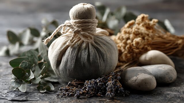 Natural Herbal Compress Bundle with Lavender Eucalyptus and Smooth Stones