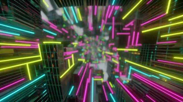 高速移動チューブと光るデータストリームが流れる都市 白背景