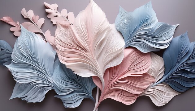pastel bouquet delicate frilled leaf shapes in pink white blue gray
