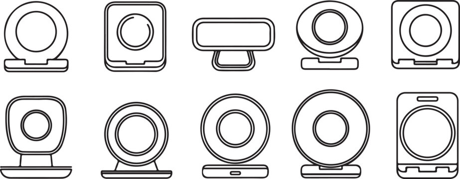 Various toilet flush button and handle designs in simple line icons Vector