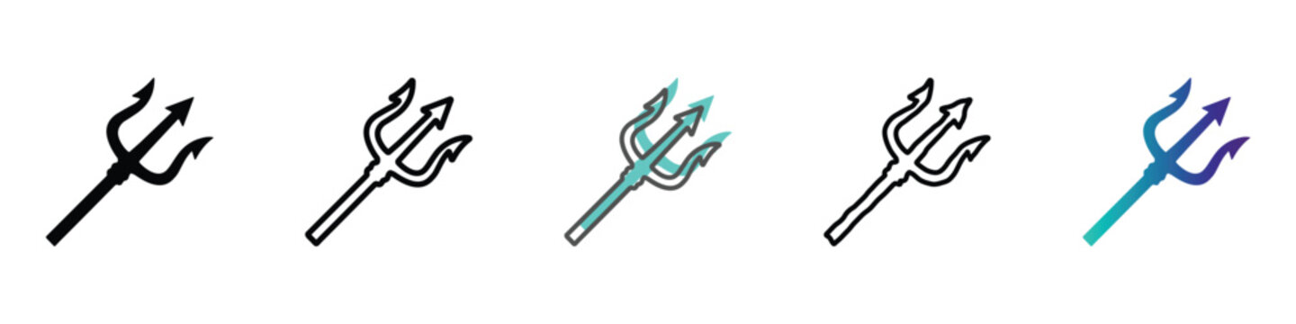 A set of five distinct trident icons showcasing different artistic interpretations and color gradients, perfect for graphic design projects