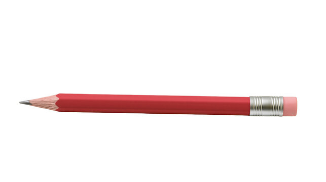 Red wooden pencil with graphite tip and pink eraser