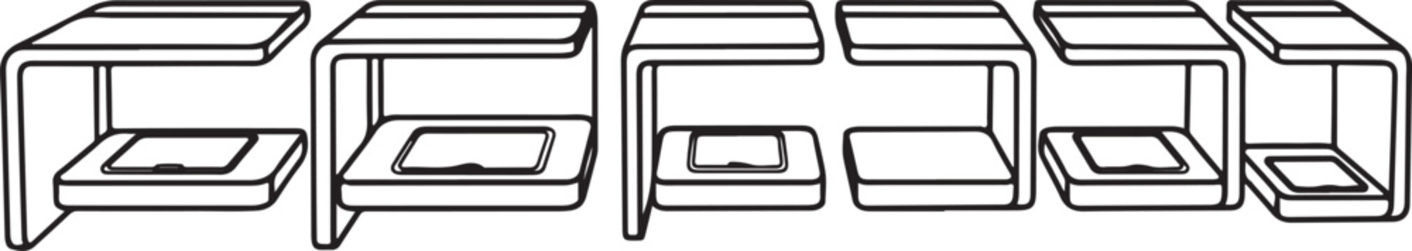Modern modular shelving units in a row with different storage levels Vector