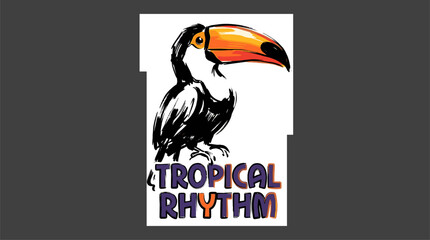 Naklejka premium Tropical toucan bird design. Summer rhythm vector graphic. Exotic bird t shirt print.