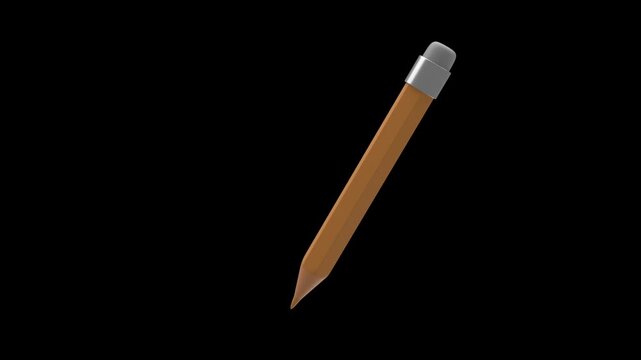 Sharp yellow pencil with eraser 3D icon flying on blue background. Concept of drawing, writing, creativity, education and office work.
