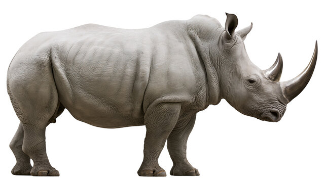 White rhinoceros with two horns and thick grey skin