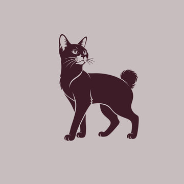 Japanese bobtail cat logo design vector art silhouette illustration mockup template.