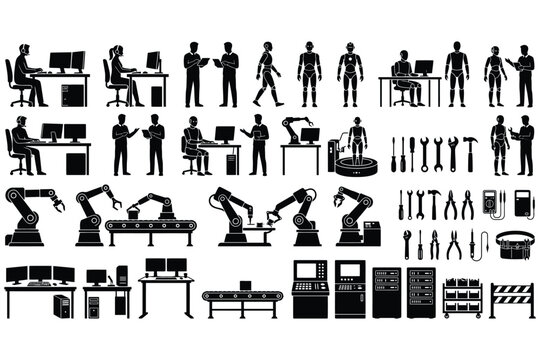 Industrial manufacturing and factory worker icon set Vector, illustration