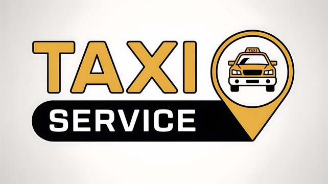Taxi service logo, transportation icon, yellow and black sign, car transport symbol