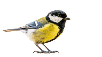 Great Tit bird with yellow breast and black head on white © Aino
