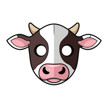 Cute Cartoon Cow Face Mask Illustration for Kids and Parties