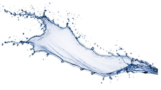 Dynamic clear blue water splash with droplets and streams