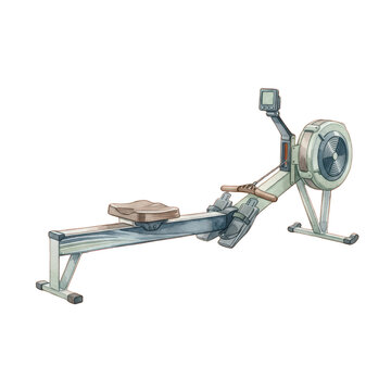 Illustrated indoor rowing machine exercise equipment