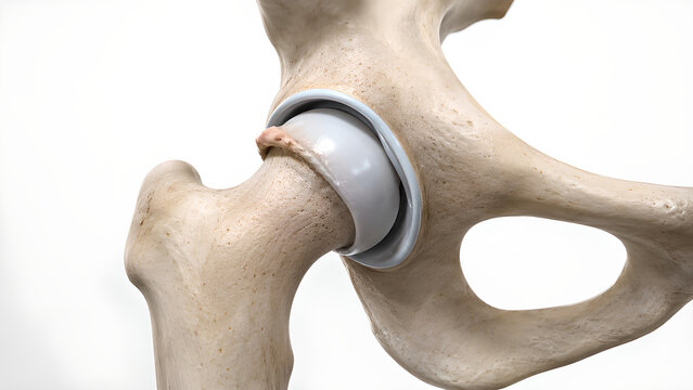 Femoroacetabular impingement cam deformity hip joint 3D render showing realistic pelvis, femoral head, acetabular rim, cartilage and labrum for orthopedic medical education and patient care