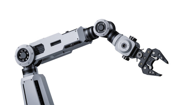 Industrial robotic arm with gripper for automation and manufacturing