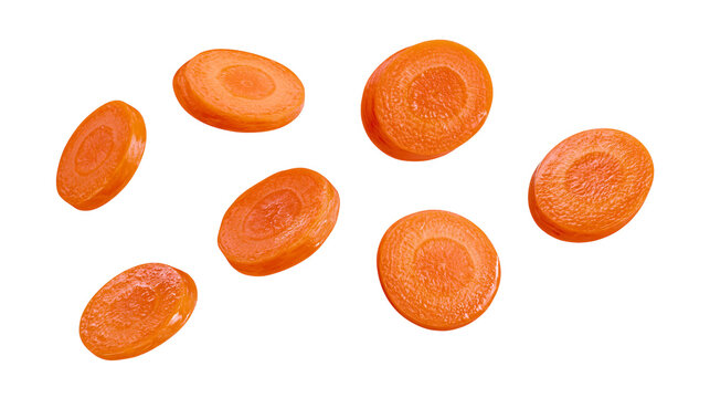 Orange carrot slices round cut, fresh vegetable pieces