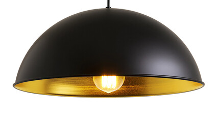 Black dome pendant light with gold interior and visible bulb © Aino